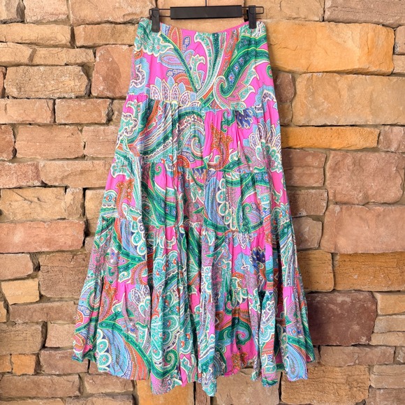 Lauren Ralph Lauren Dresses & Skirts - Lauren Ralph Lauren M Pink Paisley Tiered Cotton Flowy Women Maxi Skirt BOHO